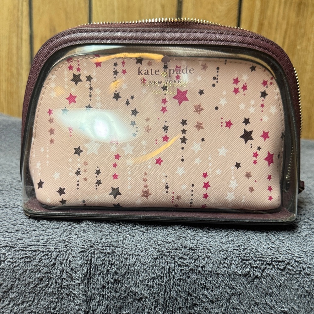 Kate Spade Pink and Brown Star Cosmetic Pouch